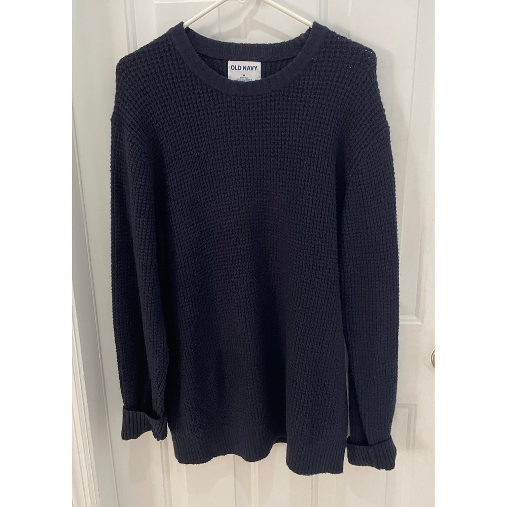 Old Navy Mens Navy Blue Waffle Knit Crew Neck Sweater Pullover Size M